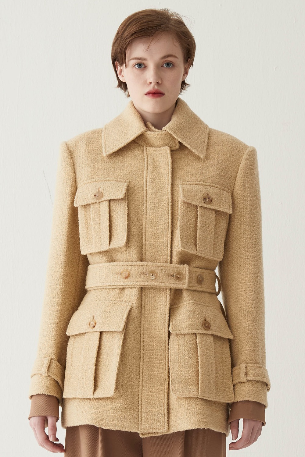 Belted Tailor Twill Wool Coat - Soften Yellow