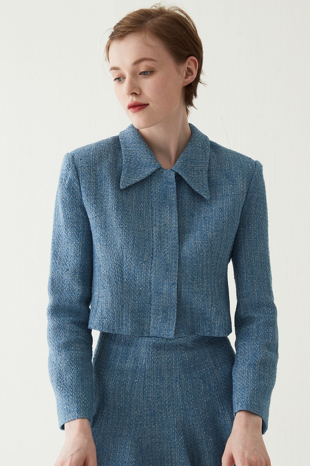 Tweed Cropped Jacket- Blue