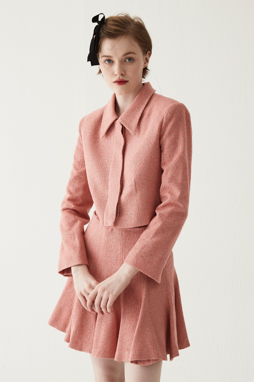 Tweed Cropped Jacket- Pink