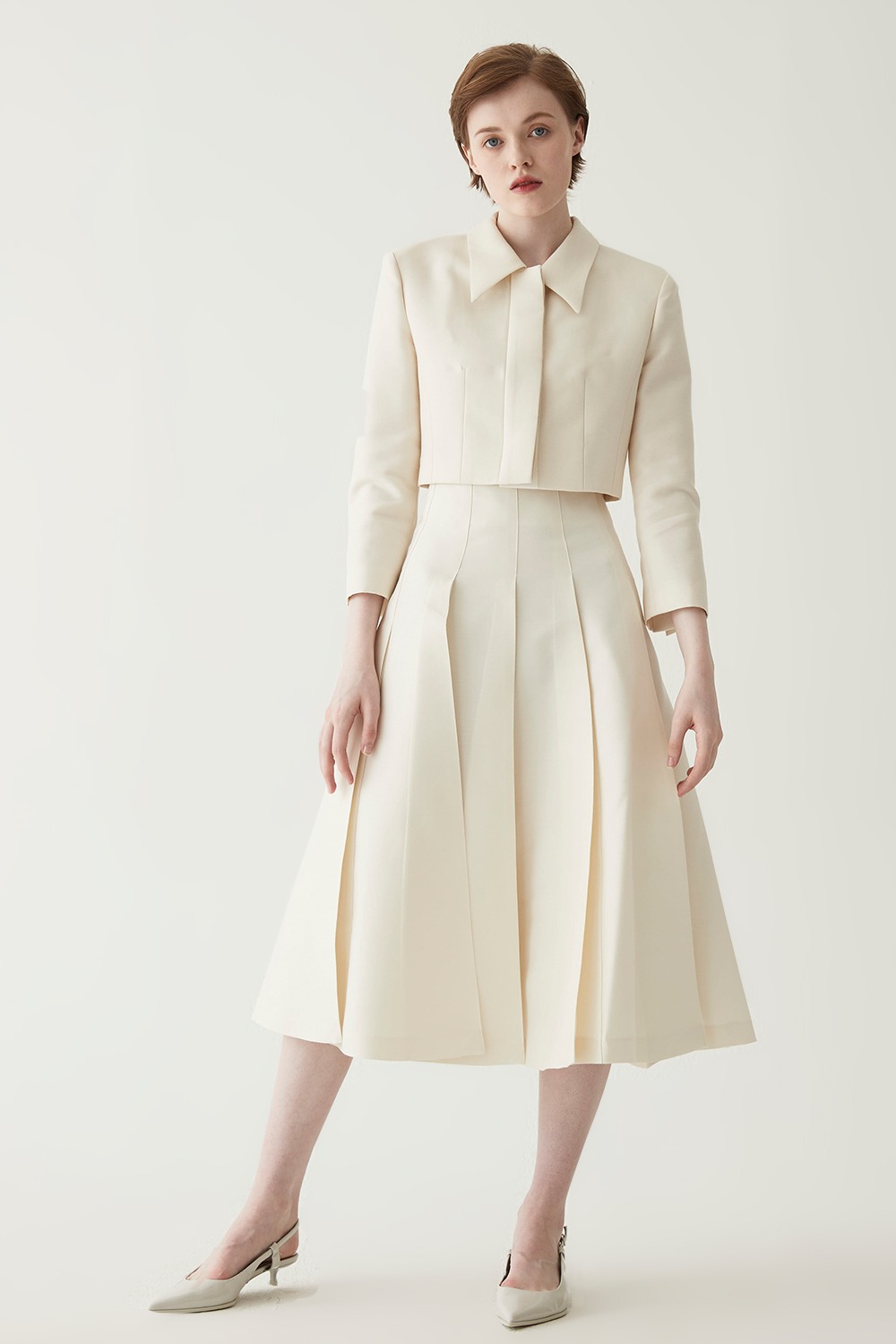 Wool Blend Pleated Skirt - Ivory