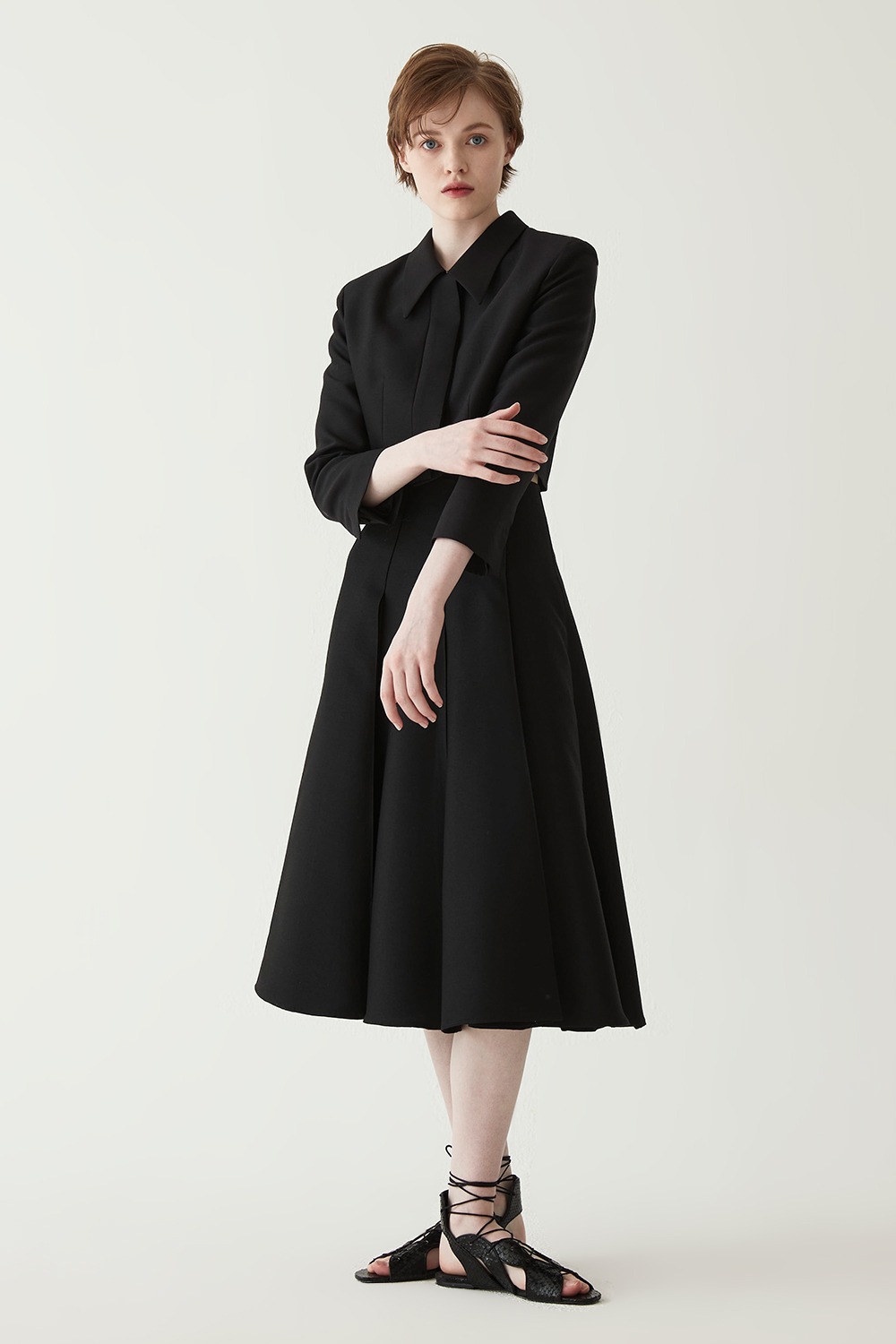 [김하늘님 착용] Silk Blend Wool Pleated Skirt- Black