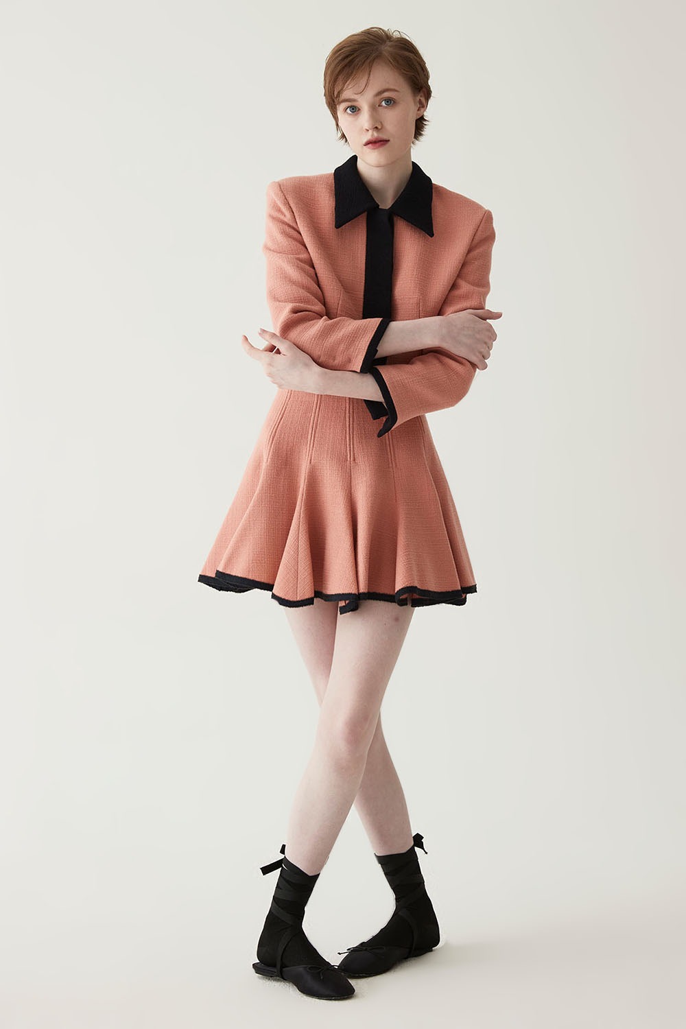Color Block High-waist Flair Skirt-Pink