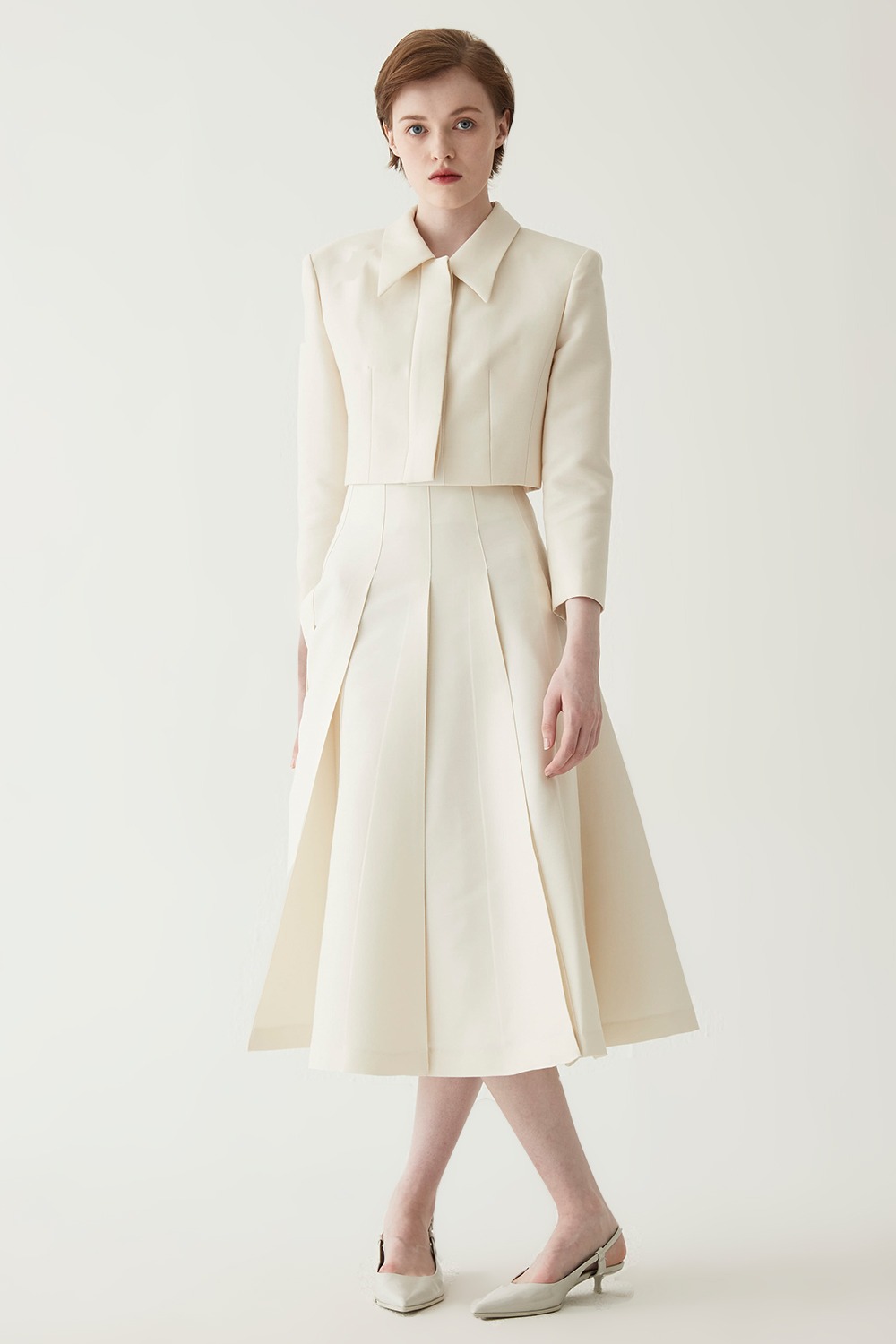 [진서연님 착용] Silk Blend Wool Pleated Skirt- Ivory